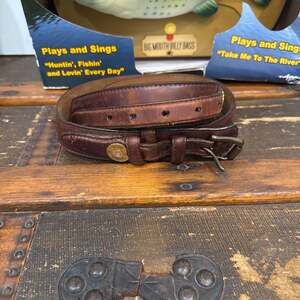 Orvis Mens 12 GA 1856 Leather Gauge Shotgun Brown Belt Sz36 with Brass Buckle